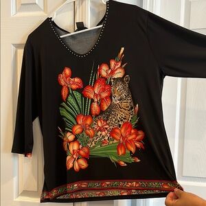 Valentina Black and Orange Graphic 3/4 Sleeve Blouse